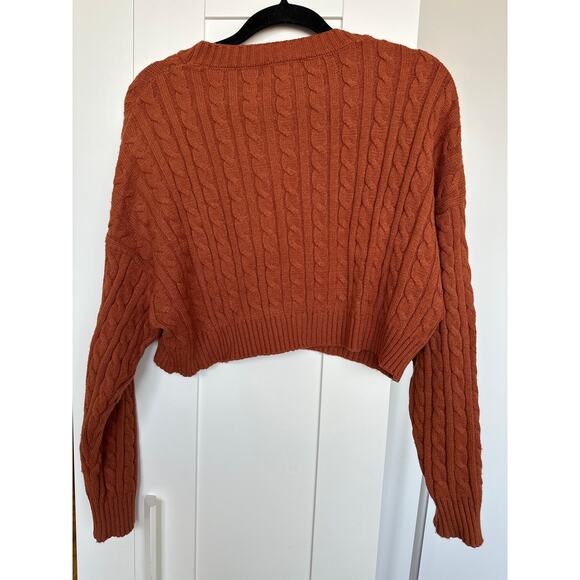 Altar'd State Women's Cropped Brown Cable Knit Long Sleeve Sweater, Size M, EUC - Picture 2 of 5